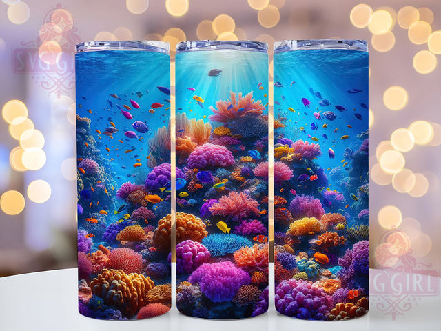 Coral Reef Fish Tumbler, Coral Reef, Ocean Theme, Underwater Design, Marine Life, 20Oz Tumbler, Sublimation Wrap Sublimation SvggirlplusArt 