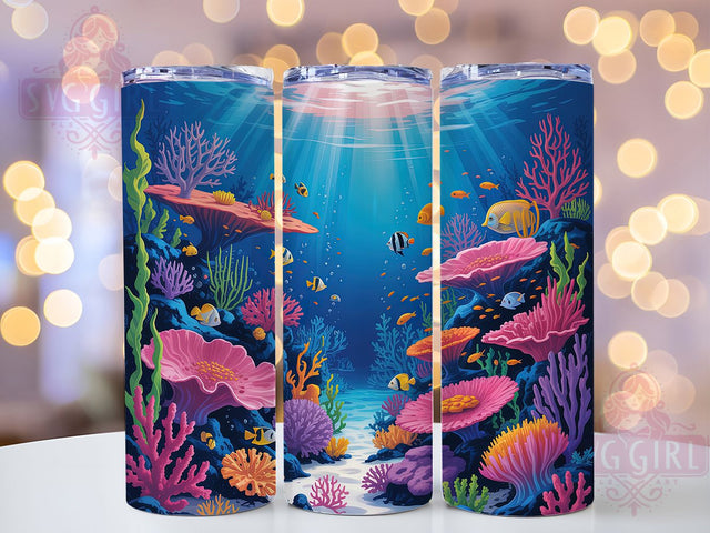 Coral Reef Fish Tumbler, Coral Reef, Ocean Theme, Underwater Design, Marine Life, 20Oz Tumbler, Sublimation Wrap Sublimation SvggirlplusArt 