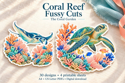 Coral Reef Fussy Cut Printable Stickers Sublimation BijouBay 
