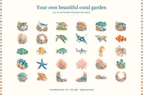 Coral Reef Fussy Cut Printable Stickers Sublimation BijouBay 