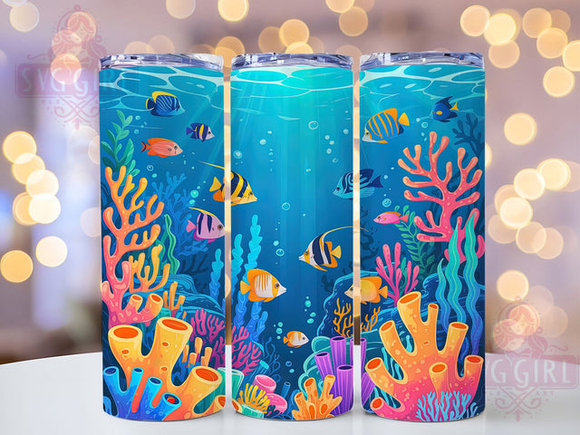 Coral Reef Ocean Tumbler Wrap, Tropical Fish Design, Ocean Reef Tumbler, 20Oz Sublimation Wrap, Colorful Reef Art, Sea Life Print, Tumbler Sublimation Sublimation SvggirlplusArt 