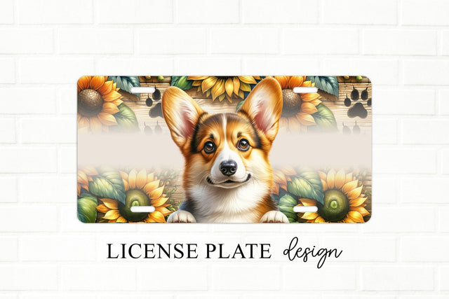 Corgi Dog With Sunflowers License Plate Design Sublimation BijouBay 