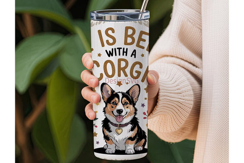 Corgi Floral Glitter 20oz Tumbler Wrap Sublimation DesignSVG 