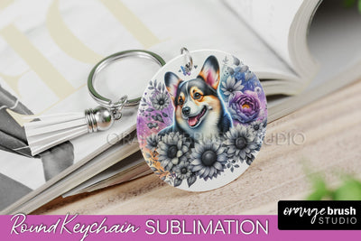 Corgi Keychain - Dog mom Floral Keychain Sublimation Design Sublimation OrangeBrushStudio 