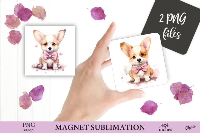 Corgi Magnet Sublimation PNG. Valentines Day Magnet PNG Sublimation Olga Terlyanskaya 