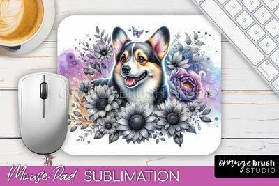 Corgi Mouse Pad Design - Dog Mom Floral Mousepad Sublimation Sublimation OrangeBrushStudio 