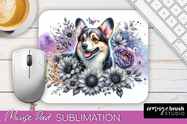 Corgi Mouse Pad Design - Dog Mom Floral Mousepad Sublimation Sublimation OrangeBrushStudio 