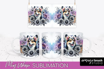 Corgi Mug Wrap - Dog Mom Floral Coffee Mug PNG Sublimation Sublimation OrangeBrushStudio 