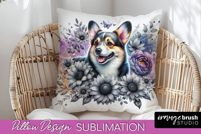 Corgi Pillow Cover - Dog Mom Floral Pillow Sublimation Sublimation OrangeBrushStudio 