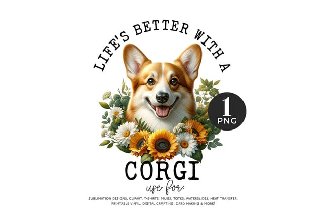 Corgi PNG Floral Sublimation Sublimation BijouBay 