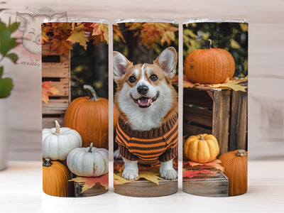 Corgi Pumpkin Autumn 20Oz Tumbler, Fall Pumpkins Cup, 20Oz Sublimation Wrap, Cute Dog Drinkware, Autumn Puppy Mug, Pumpkin Dog Tumbler, Fall Pet Coffee Cup Sublimation Lara' s Designs 