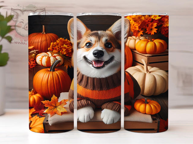 Corgi Pumpkin Autumn 20Oz Tumbler, Fall Pumpkins Cup, 20Oz Sublimation Wrap, Cute Dog Drinkware, Autumn Puppy Mug, Pumpkin Dog Tumbler, Fall Pet Coffee Cup Sublimation Lara' s Designs 