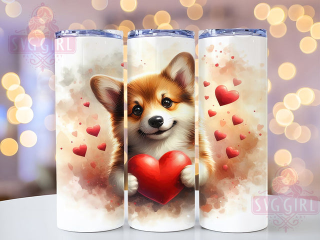 Corgi Puppy Love Tumbler Wrap, Cute Dog Mug, Puppy Love Cup, Heart Pattern Design, Adorable Pet Wrap, Dog Lover Gift, Sublimation Tumbler Wrap Sublimation SvggirlplusArt 