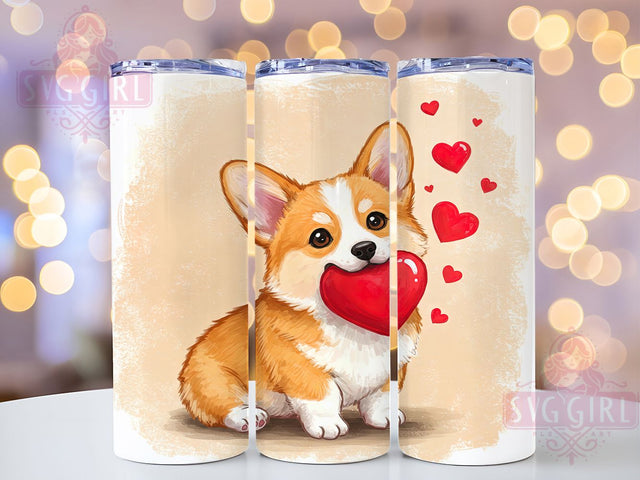 Corgi Puppy Love Tumbler Wrap, Cute Dog Mug, Puppy Love Cup, Heart Pattern Design, Adorable Pet Wrap, Dog Lover Gift, Sublimation Tumbler Wrap Sublimation SvggirlplusArt 