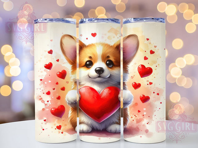 Corgi Puppy Love Tumbler Wrap, Cute Dog Mug, Puppy Love Cup, Heart Pattern Design, Adorable Pet Wrap, Dog Lover Gift, Sublimation Tumbler Wrap Sublimation SvggirlplusArt 