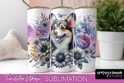 Corgi Tumbler Wrap - Dog Mom Floral Tumbler Sublimation Sublimation OrangeBrushStudio 
