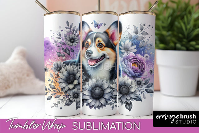 Corgi Tumbler Wrap - Dog Mom Floral Tumbler Sublimation Sublimation OrangeBrushStudio 