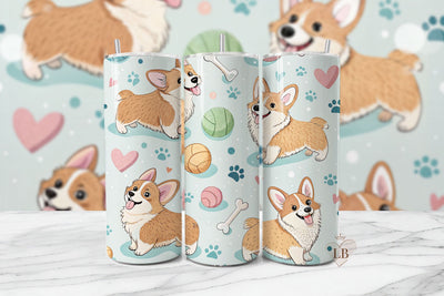 Corgi Tumbler Wrap PNG - 20oz Seamless Skinny Sublimation Sublimation BijouBay 