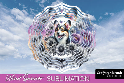 Corgi Wind Spinner, Dog Mom Floral Wind Spinner Sublimation Sublimation OrangeBrushStudio 