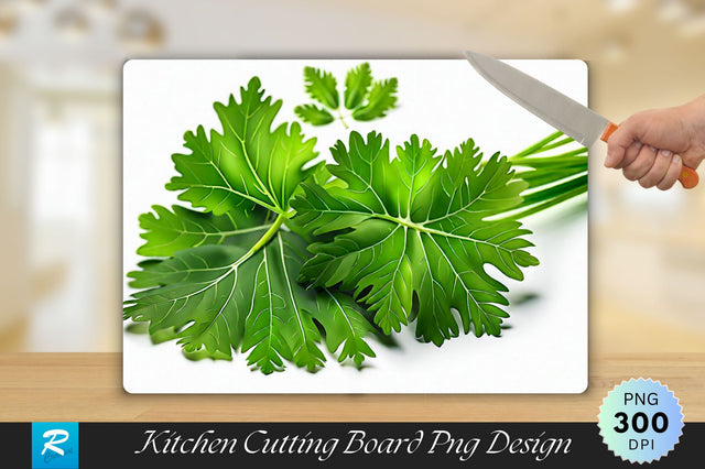 Coriander Leaves on White Cutting Board Sublimation Regulrcrative 