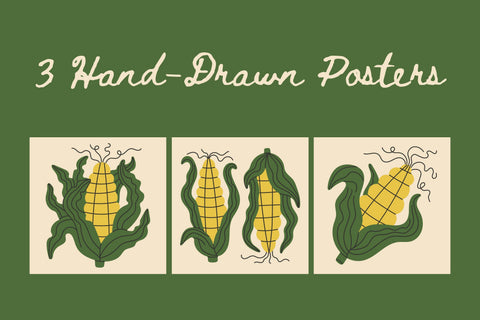 Corn Abstract Minimal Art Set PNG JPG Sublimation Rin Green 