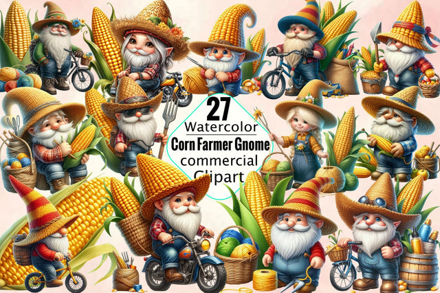 Corn Farmer Gnome Sublimation Clipart Bundle Sublimation SVGArt 