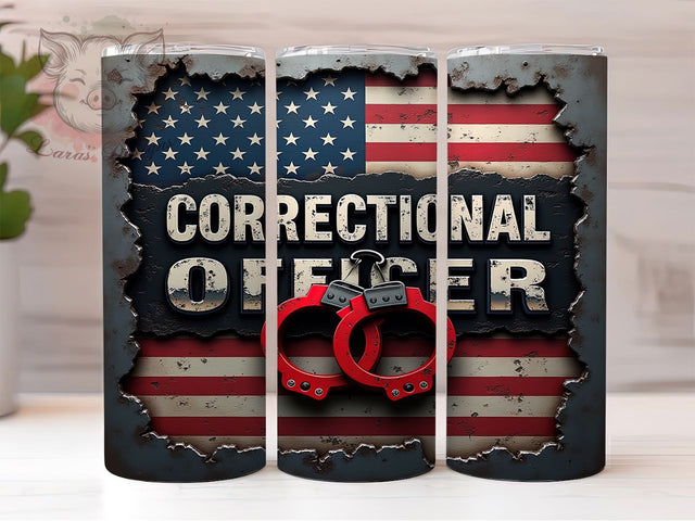Correctional Officer 20oz Patriotic Tumbler, American Flag, Thin Gray Line Tumbler, 20oz Sublimation Wrap, Law Enforcement Tumbler, CO Pride Gift, Patriotic Officer Tumbler Sublimation Lara' s Designs 
