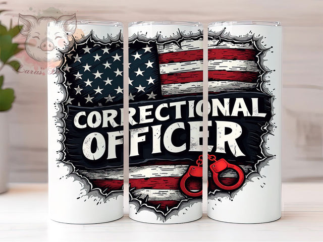 Correctional Officer 20oz Patriotic Tumbler, American Flag, Thin Gray Line Tumbler, 20oz Sublimation Wrap, Law Enforcement Tumbler, CO Pride Gift, Patriotic Officer Tumbler Sublimation Lara' s Designs 