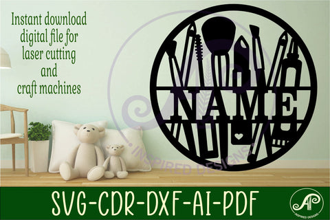 Cosmetics name sign svg laser cut template SVG APInspireddesigns 