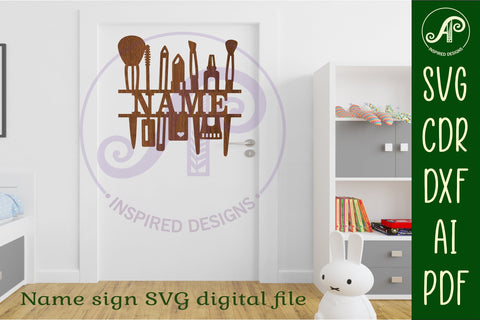 Cosmetics tools Name sign svg laser cut template SVG APInspireddesigns 