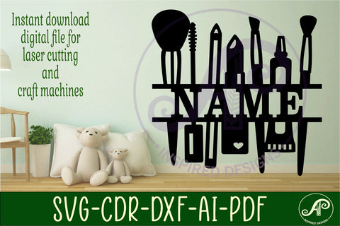 Cosmetics tools Name sign svg laser cut template SVG APInspireddesigns 
