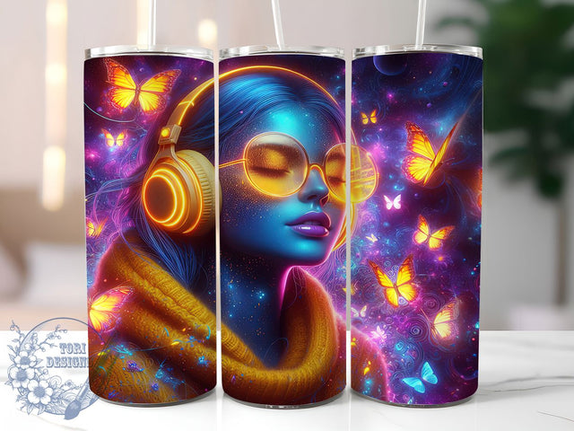 Cosmic Afro Diva Tumbler Wrap, Neon Butterfly Wrap, 20oz Tumbler Sublimation, Futuristic Afro Diva Design, Celestial Beauty Sublimation, Ethereal Glow Tumbler, Space Goddess Wrap Sublimation ToriDesigns 
