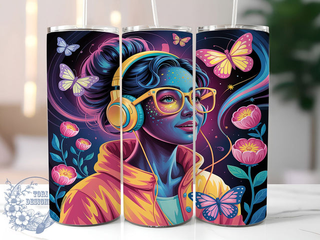 Cosmic Afro Diva Tumbler Wrap, Neon Butterfly Wrap, 20oz Tumbler Sublimation, Futuristic Afro Diva Design, Celestial Beauty Sublimation, Ethereal Glow Tumbler, Space Goddess Wrap Sublimation ToriDesigns 
