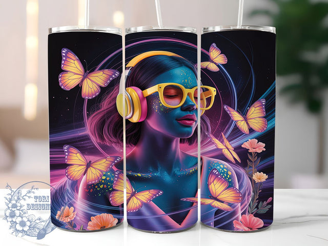 Cosmic Afro Diva Tumbler Wrap, Neon Butterfly Wrap, 20oz Tumbler Sublimation, Futuristic Afro Diva Design, Celestial Beauty Sublimation, Ethereal Glow Tumbler, Space Goddess Wrap Sublimation ToriDesigns 