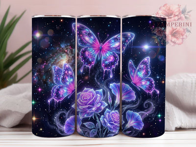 Cosmic Butterfly Floral 20oz Tumbler, Cosmic Butterfly, Floral Design, 20oz Wrap, Fantasy Art, Mystical Butterfly, Sublimation Tumbler, Galaxy Style Sublimation Li Zamperini 