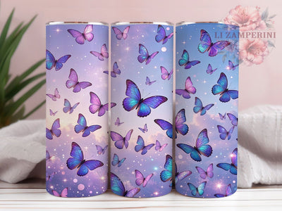 Cosmic Butterfly Glow 20oz Tumbler, Cosmic Theme, Butterfly Motif, Glow Effect, Galaxy Style, Whimsical Charm, Skinny Tumbler, Sublimation PNG Sublimation Li Zamperini 