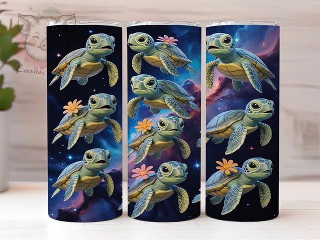 Cosmic Drift Galaxy Turtle Tumbler, Space Animal Tumbler, Neon Turtle Gift, Glitter Galaxy Wrap, Cosmic Turtle Art, Sea Turtle Space, Celestial Animal Design Sublimation Lara' s Designs 