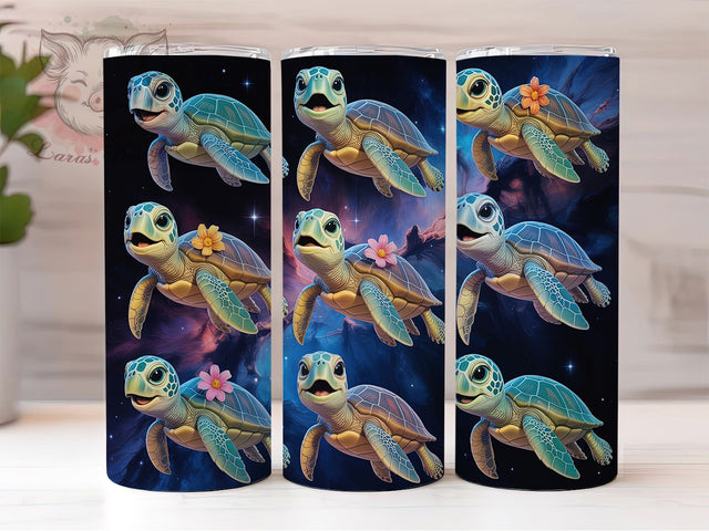 Cosmic Drift Galaxy Turtle Tumbler, Space Animal Tumbler, Neon Turtle Gift, Glitter Galaxy Wrap, Cosmic Turtle Art, Sea Turtle Space, Celestial Animal Design Sublimation Lara' s Designs 