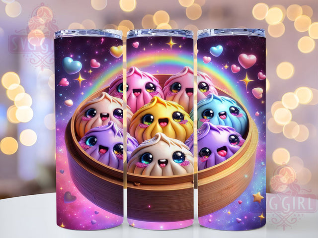 Cosmic Dumpling Faces 20oz Tumbler Wrap, Cosmic Theme, Dumpling Motif, Cute Faces, Whimsical Charm, Food Pattern, Skinny Tumbler, Sublimation PNG Sublimation SvggirlplusArt 
