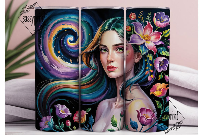 Cosmic Floral Goddess 20oz Tumbler Wrap Sublimation sassyprint 