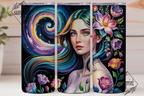 Cosmic Floral Goddess 20oz Tumbler Wrap Sublimation sassyprint 