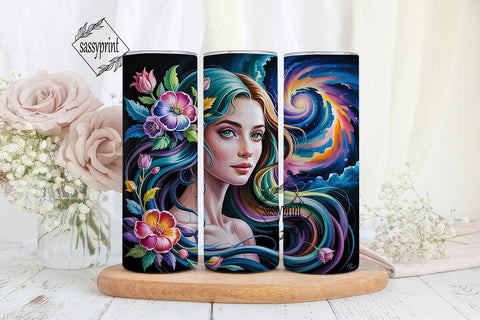 Cosmic Floral Goddess 20oz Tumbler Wrap Sublimation sassyprint 