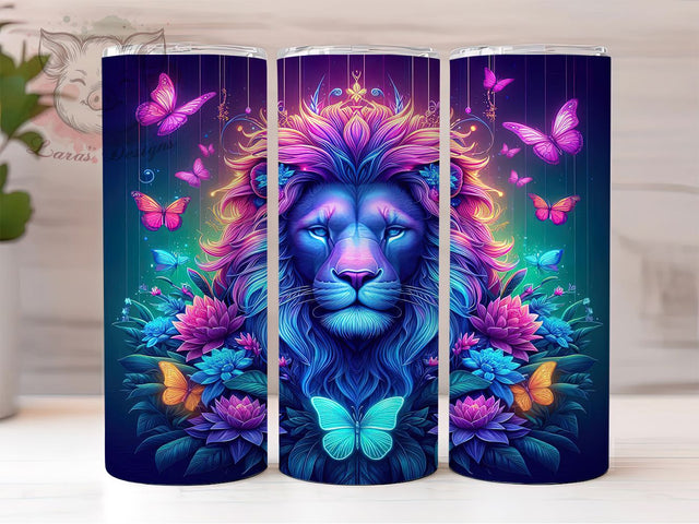 Cosmic Floral Lion Tumbler, Butterfly Lion Tumbler, 20Oz Sublimation, Floral Galaxy Animal, Cosmic Lion Printable, Fantasy Animal Wrap, Galaxy Floral Design Sublimation Lara' s Designs 