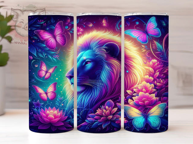 Cosmic Floral Lion Tumbler, Butterfly Lion Tumbler, 20Oz Sublimation, Floral Galaxy Animal, Cosmic Lion Printable, Fantasy Animal Wrap, Galaxy Floral Design Sublimation Lara' s Designs 