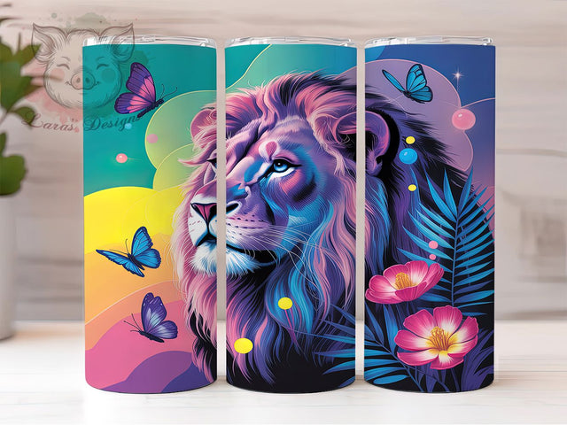 Cosmic Floral Lion Tumbler, Butterfly Lion Tumbler, 20Oz Sublimation, Floral Galaxy Animal, Cosmic Lion Printable, Fantasy Animal Wrap, Galaxy Floral Design Sublimation Lara' s Designs 