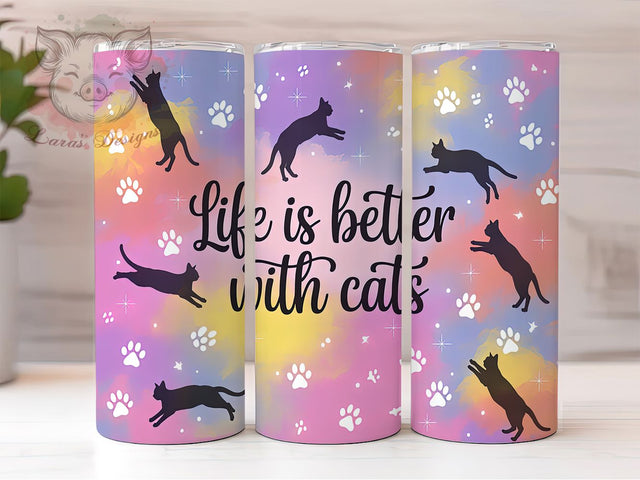 Cosmic Galaxy Cat Tumbler Wrap Gift, Space Cat Gift, Cat Mom Tumbler, Cosmic Pet Art, Sublimation Template, 20oz Tumbler Wrap, Cat Lover Gift Sublimation Lara' s Designs 