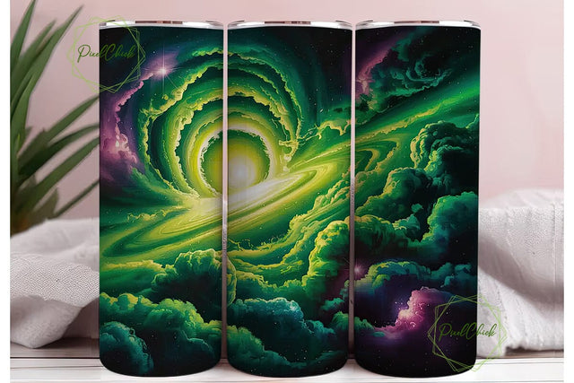 Cosmic Green Nebula Swirl 20oz Tumbler Sublimation PixelChick 