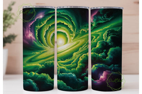 Cosmic Green Nebula Swirl 20oz Tumbler Sublimation PixelChick 