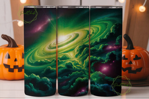 Cosmic Green Nebula Swirl 20oz Tumbler Sublimation PixelChick 