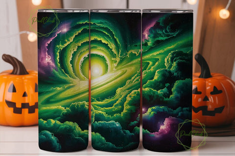 Cosmic Green Nebula Swirl 20oz Tumbler Sublimation PixelChick 
